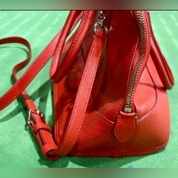 Authentic Coach Womens Red Leather Shoulder Double Handles Zipper Bag - Picture 3 of 10